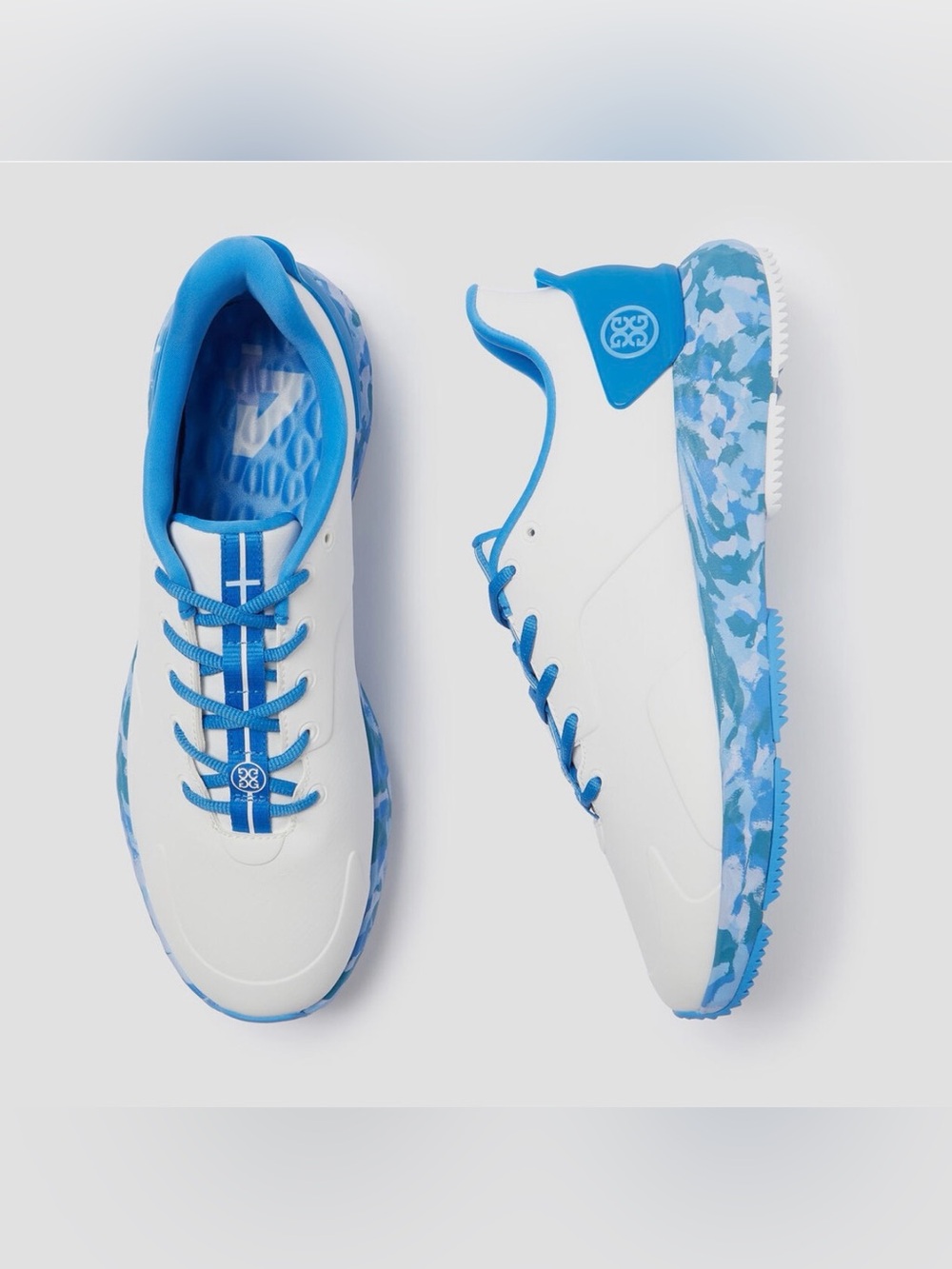 G/FORE Kids White and Blue Camo-Accent Sneakers